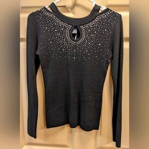 Lola B Jewel Embellished Cut Out Pullover Sweater - size small